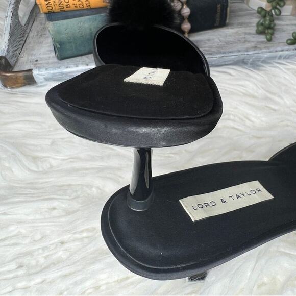 Lord & Taylor | Satin Kitten Heel with Chinchilla Fur | Black | Size 8.5 - Picture 8 of 11